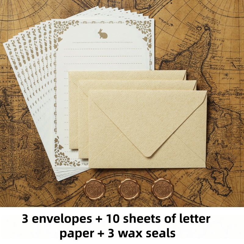 Wax Seal Stamp Set - 16 ชิ้น/ชุด ซองจดหมายผ้าลินินวินเทจ ชุดการ์ดเชิญงานแต่งงานสุดหรู กระดาษเขียนจดหมายสไตล์เรโทร พร้อมตราประทับขี้ผึ้ง