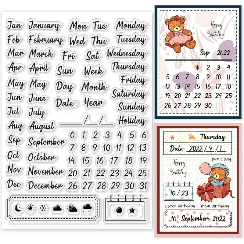 Rubber Date Stamp - 1PC 8.3x5.8in ปฏิทินล้างแสตมป์ป้ายสภาพอากาศซิลิโคนแสตมป์สัปดาห์แสตมป์ยางเดือนซิลิโคนโปร่งใสซีลแสตมป์