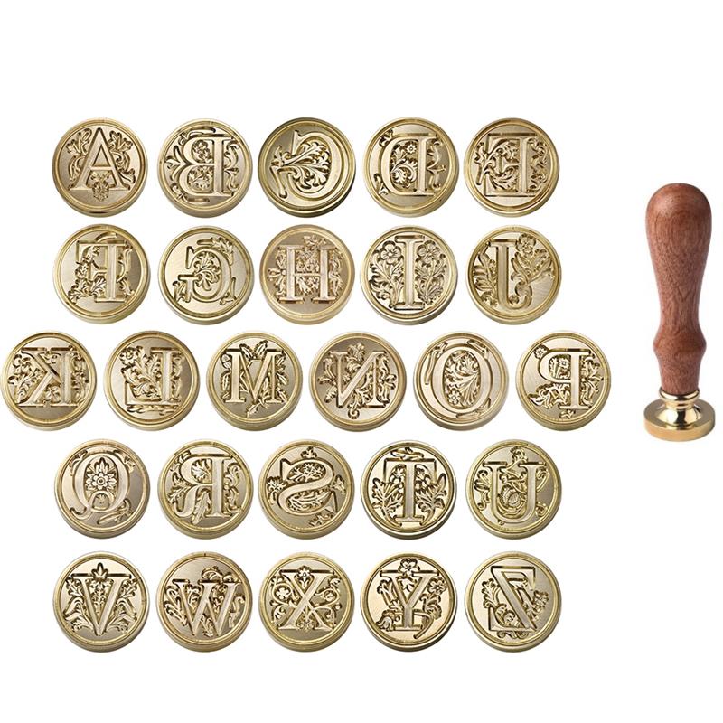 Wax Seal Stamp Set - A-Z Vintage ขี้ผึ้งปิดผนึกแสตมป์หัว 26 รูปแบบตัวอักษรชุดแสตมป์ DIY