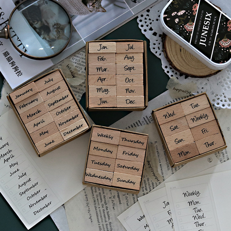 Rubber Date Stamp - ตัวเลขอาหรับวันเดือนปฏิทินแสตมป์ไม้สําหรับ DIY ปั๊มยางสมุดบันทึกตกแต่งหัตถกรรมอุปกรณ์ Scrapbooking